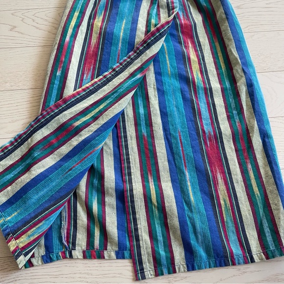 Vintage 90s Basic Editions Colorful Aztec Southwestern striped wrap midi skirt - Picture 3 of 13